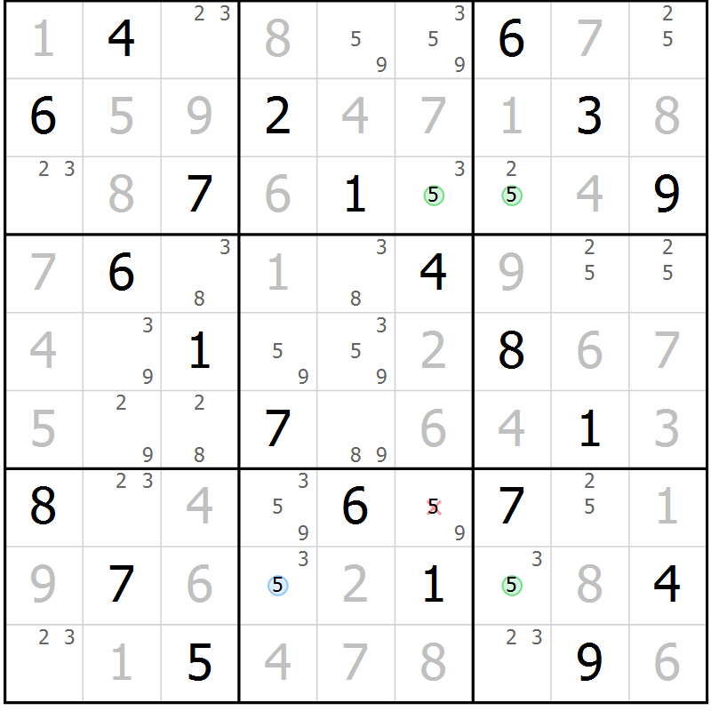 Position des candidats pour la solution de la Gr 61 page 64 du magazine de sudoku Virtuose n° 110
