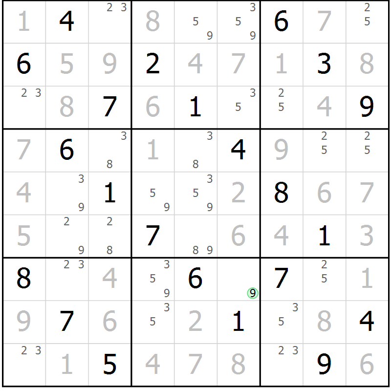 Position des candidats pour la solution de la Gr 61 page 64 du magazine de sudoku Virtuose n° 110