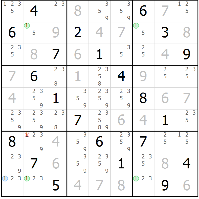 Position des candidats pour la solution de la Gr 61 page 64 du magazine de sudoku Virtuose n° 110