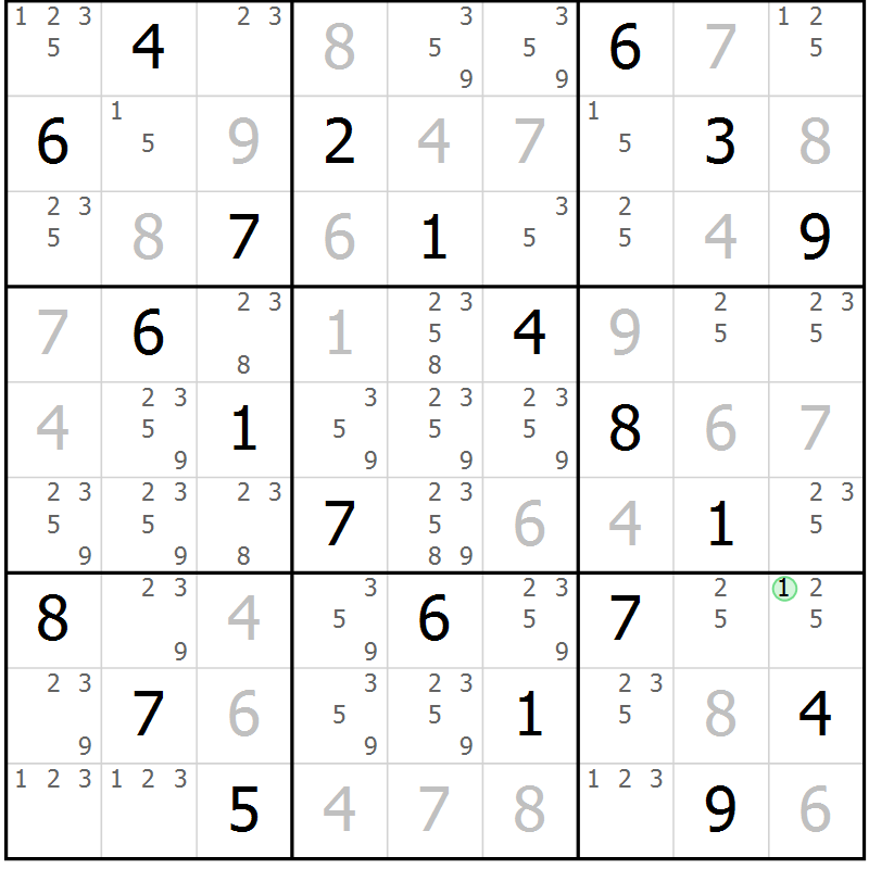 Position des candidats pour la solution de la Gr 61 page 64 du magazine de sudoku Virtuose n° 110