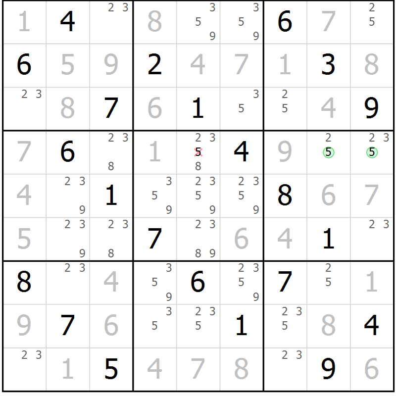 Position des candidats pour la solution de la Gr 61 page 64 du magazine de sudoku Virtuose n° 110
