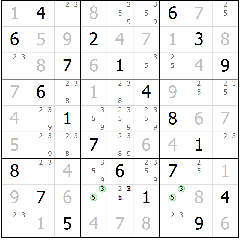 Position des candidats pour la solution de la Gr 61 page 64 du magazine de sudoku Virtuose n° 110