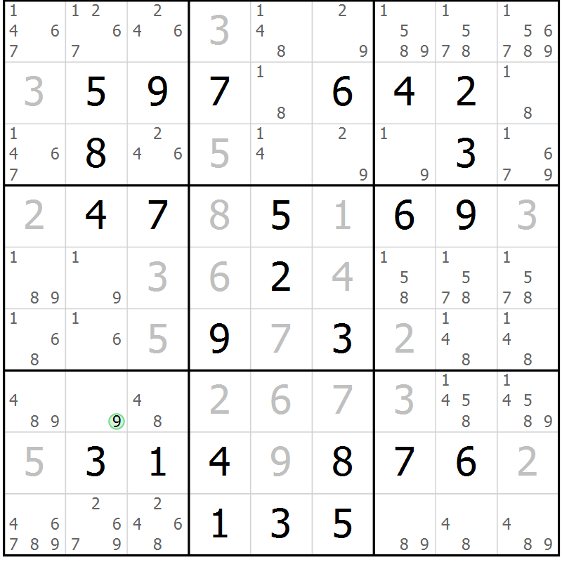 Position des candidats pour la solution de la Gr 62 page 65 du magazine de sudoku Virtuose n° 110