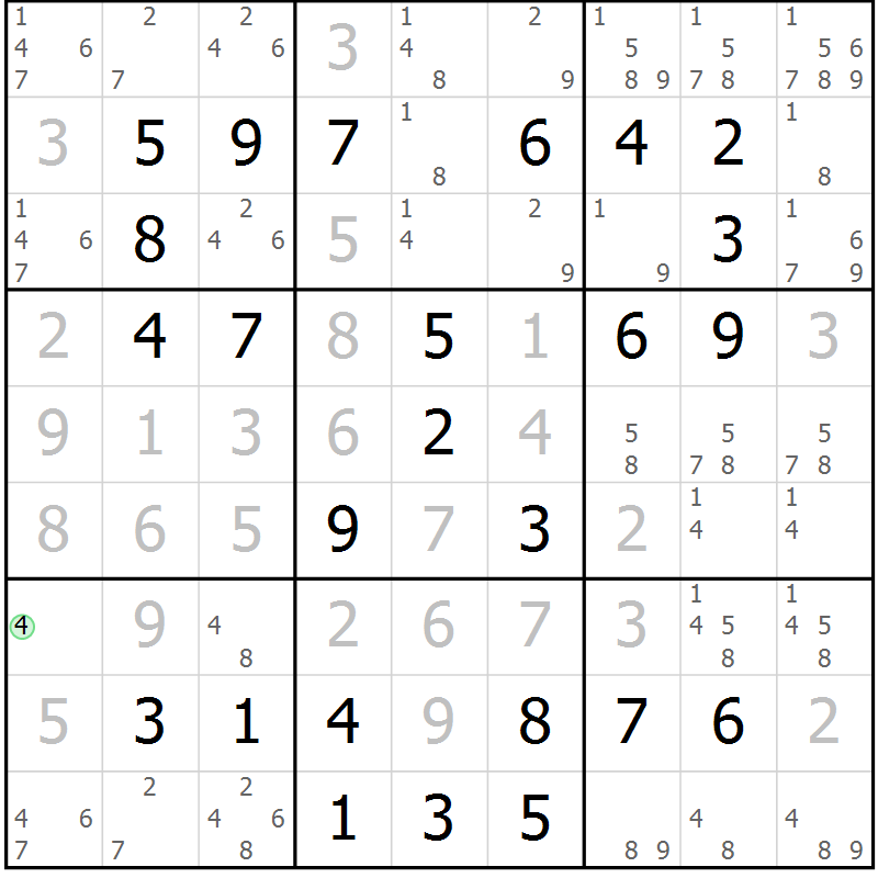Position des candidats pour la solution de la Gr 62 page 65 du magazine de sudoku Virtuose n° 110