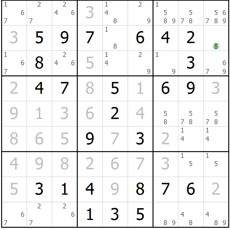 Position des candidats pour la solution de la Gr 62 page 65 du magazine de sudoku Virtuose n° 110