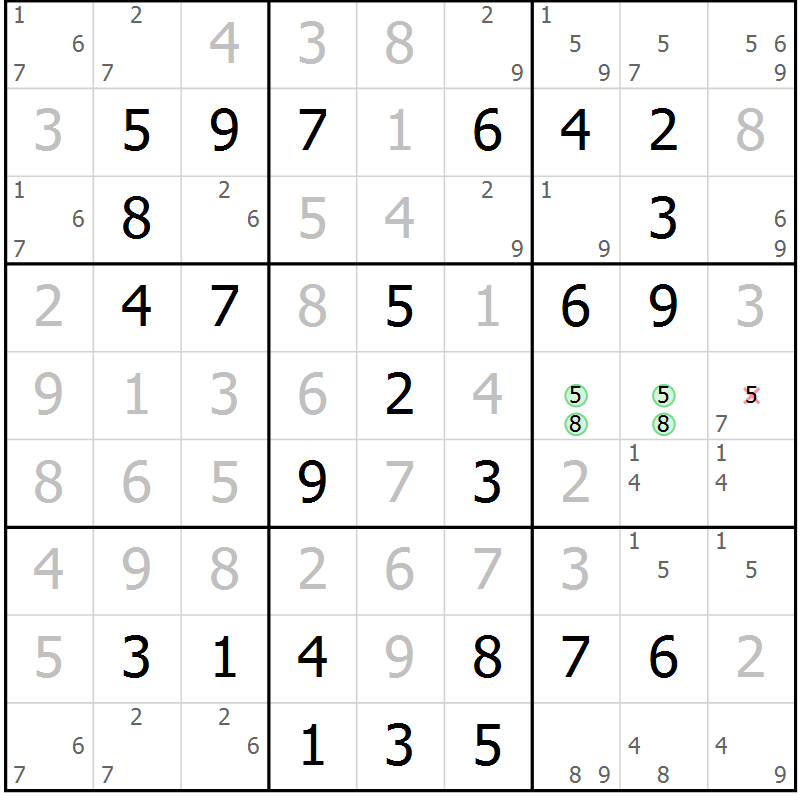 Position des candidats pour la solution de la Gr 62 page 65 du magazine de sudoku Virtuose n° 110