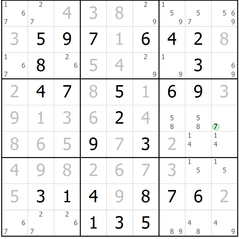 Position des candidats pour la solution de la Gr 62 page 65 du magazine de sudoku Virtuose n° 110