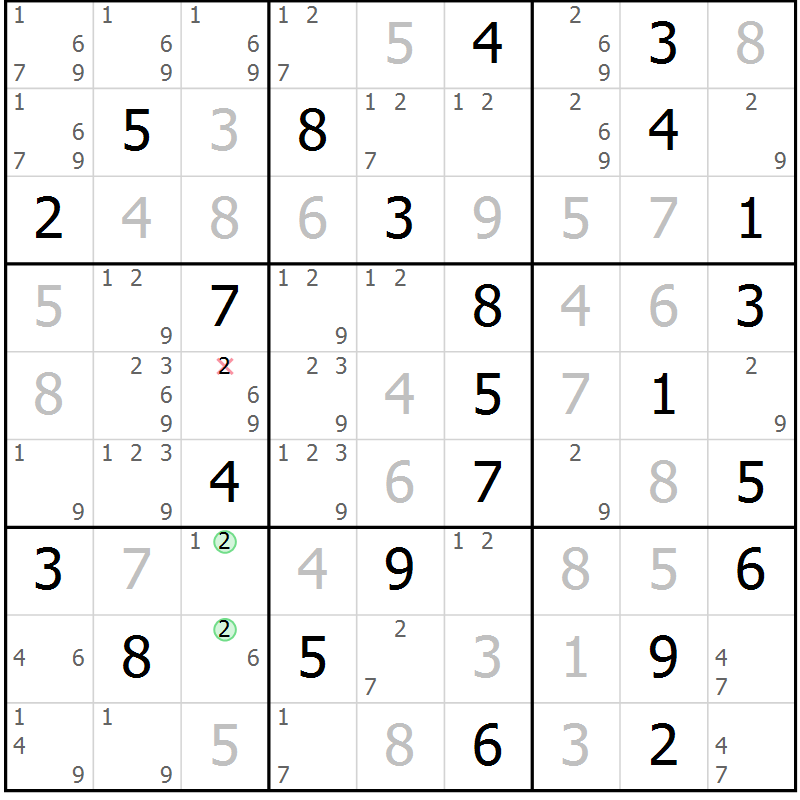 Position des candidats pour la solution de la Gr 63 page 66 du magazine de sudoku Virtuose n° 110
