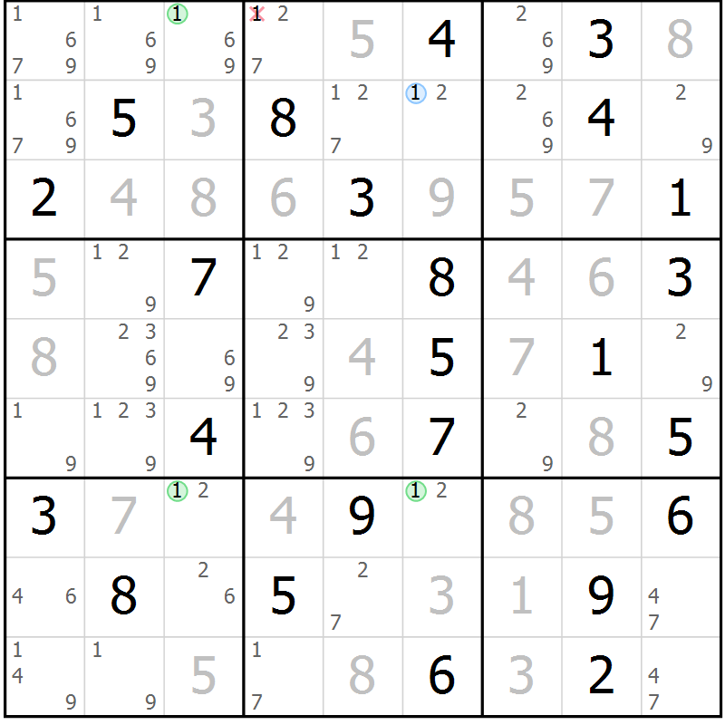 Position des candidats pour la solution de la Gr 63 page 66 du magazine de sudoku Virtuose n° 110