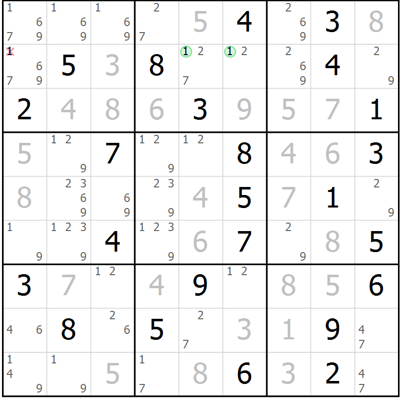 Position des candidats pour la solution de la Gr 63 page 66 du magazine de sudoku Virtuose n° 110