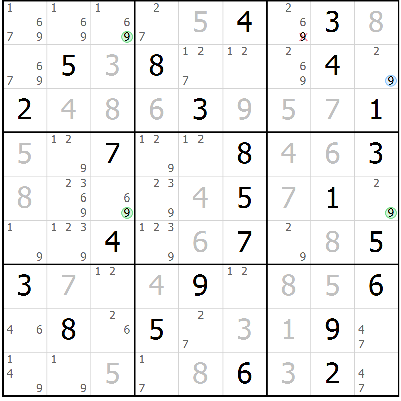 Position des candidats pour la solution de la Gr 63 page 66 du magazine de sudoku Virtuose n° 110