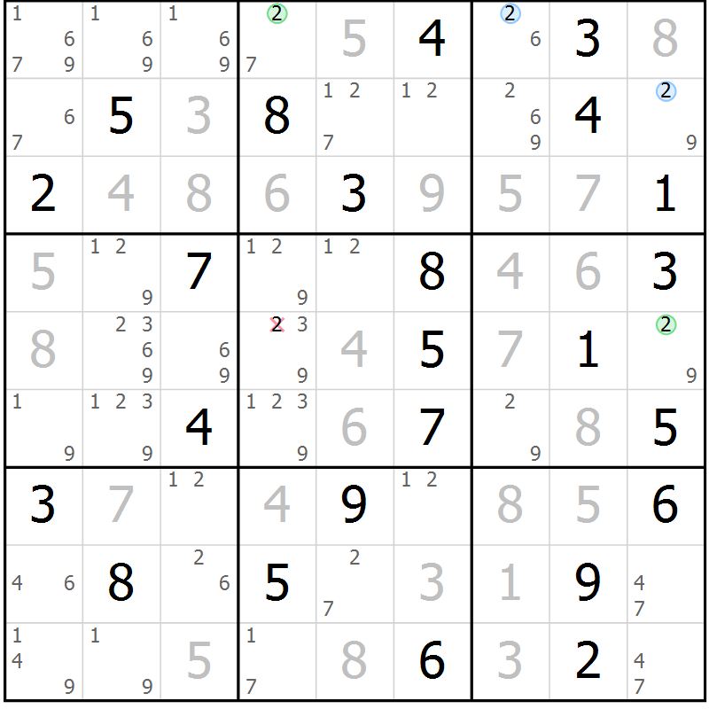 Position des candidats pour la solution de la Gr 63 page 66 du magazine de sudoku Virtuose n° 110