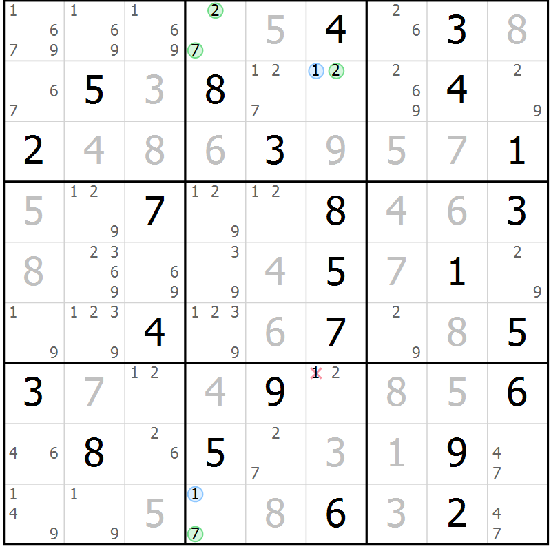 Position des candidats pour la solution de la Gr 63 page 66 du magazine de sudoku Virtuose n° 110