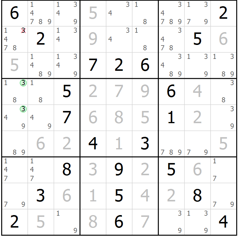 Position des candidats pour la solution de la Gr 64 page 67 du magazine de sudoku Virtuose n° 110
