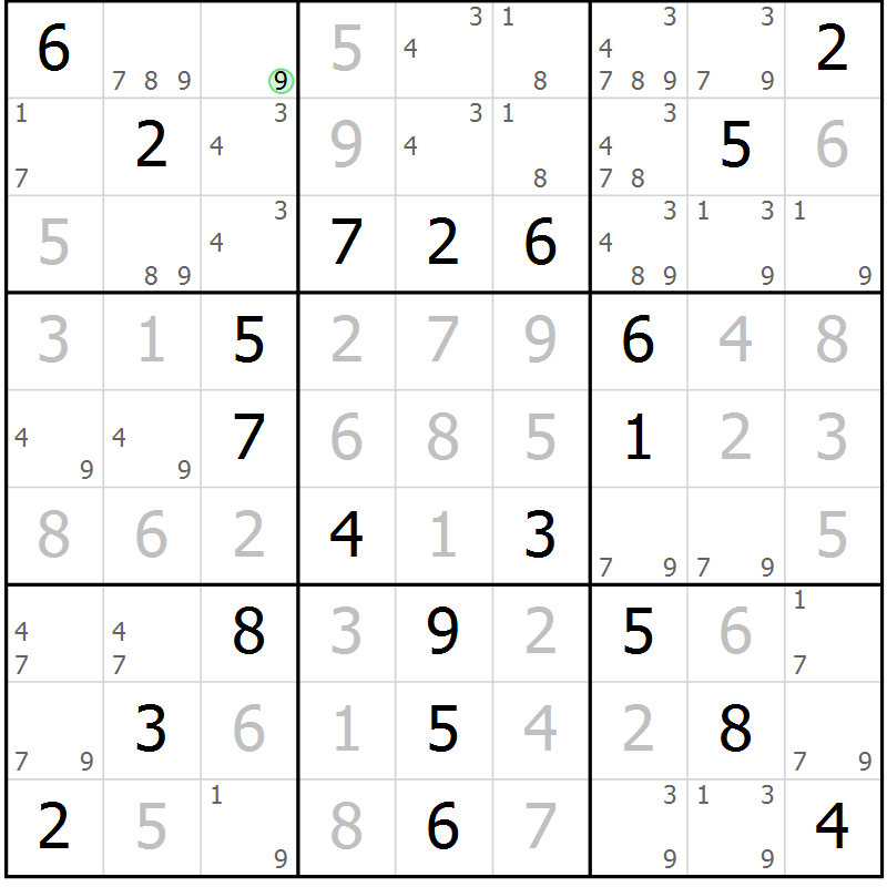 Position des candidats pour la solution de la Gr 64 page 67 du magazine de sudoku Virtuose n° 110