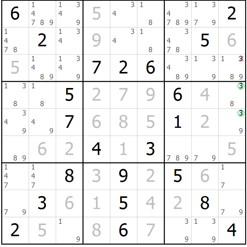 Position des candidats pour la solution de la Gr 64 page 67 du magazine de sudoku Virtuose n° 110