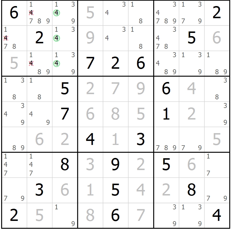 Position des candidats pour la solution de la Gr 64 page 67 du magazine de sudoku Virtuose n° 110
