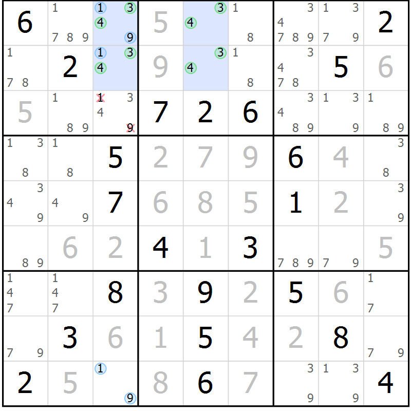 Position des candidats pour la solution de la Gr 64 page 67 du magazine de sudoku Virtuose n° 110