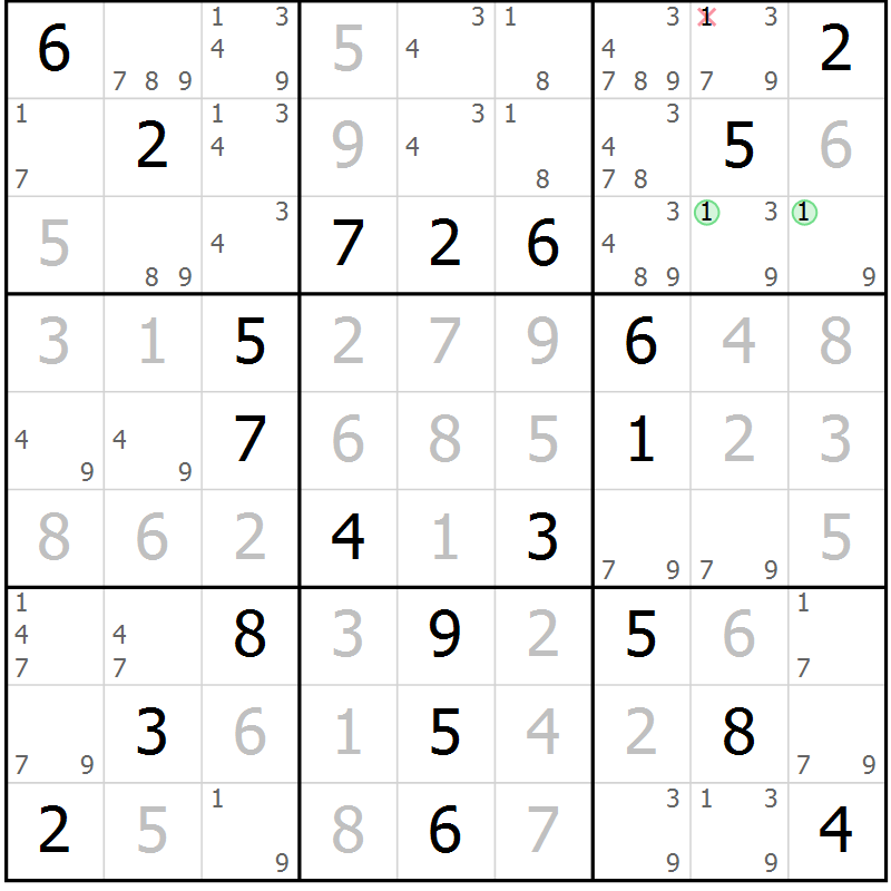 Position des candidats pour la solution de la Gr 64 page 67 du magazine de sudoku Virtuose n° 110