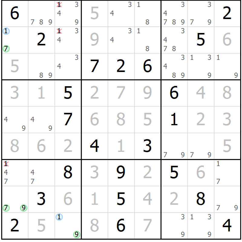 Position des candidats pour la solution de la Gr 64 page 67 du magazine de sudoku Virtuose n° 110