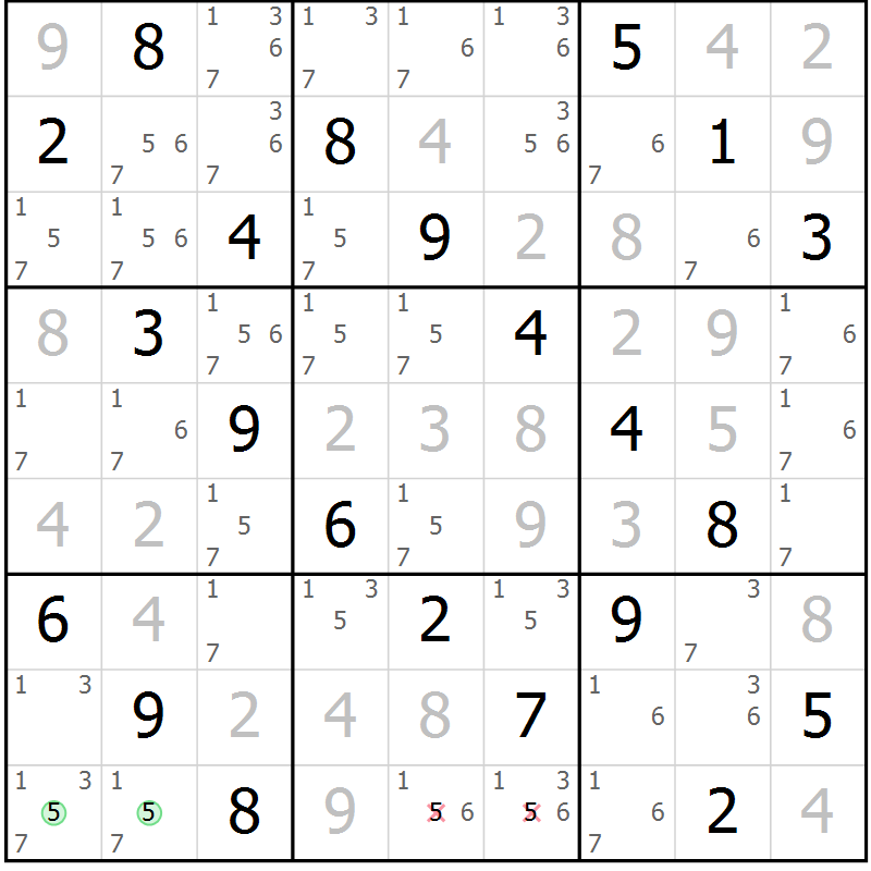Position des candidats pour la solution de la Gr 65 page 68 du magazine de sudoku Virtuose n° 110