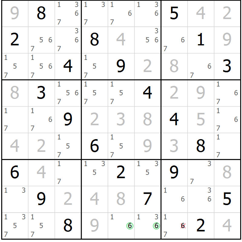 Position des candidats pour la solution de la Gr 65 page 68 du magazine de sudoku Virtuose n° 110