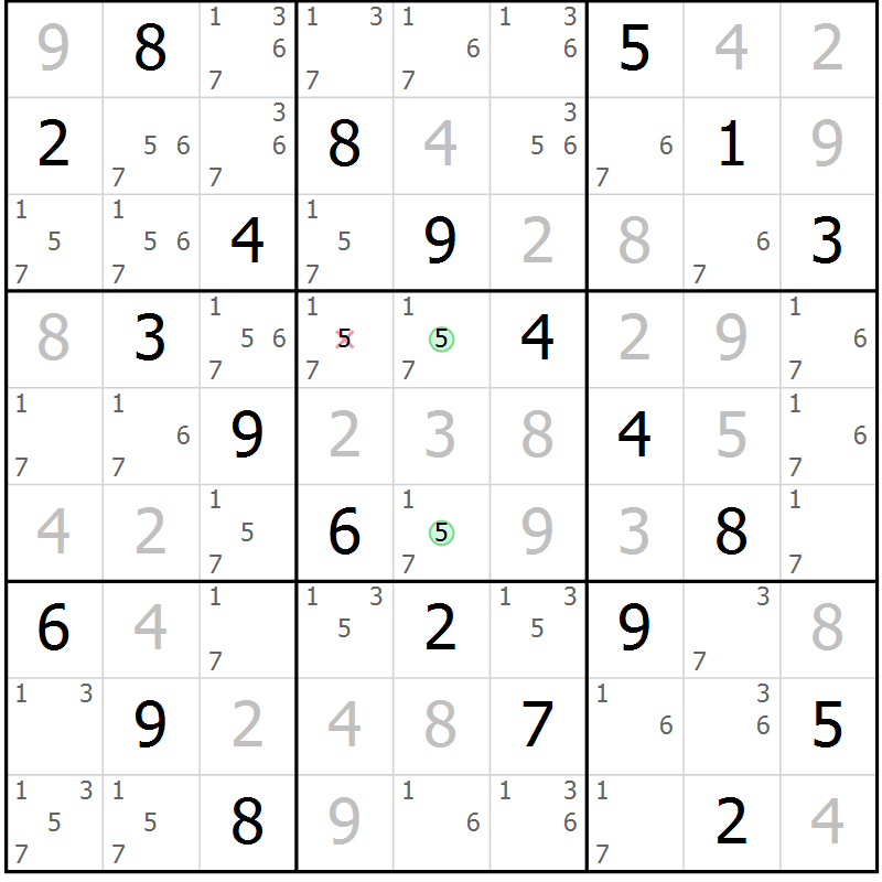 Position des candidats pour la solution de la Gr 65 page 68 du magazine de sudoku Virtuose n° 110