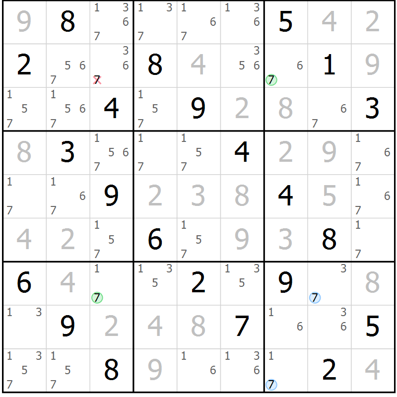 Position des candidats pour la solution de la Gr 65 page 68 du magazine de sudoku Virtuose n° 110