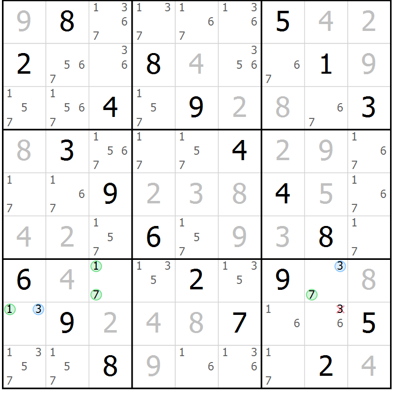 Position des candidats pour la solution de la Gr 65 page 68 du magazine de sudoku Virtuose n° 110