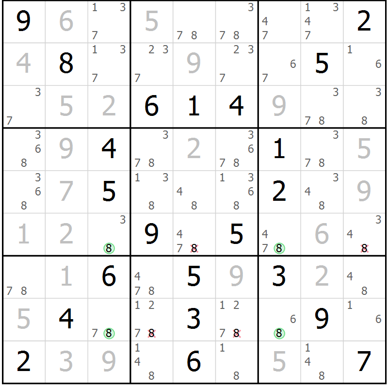 Position des candidats pour la solution de la Gr 66 page 69 du magazine de sudoku Virtuose n° 110