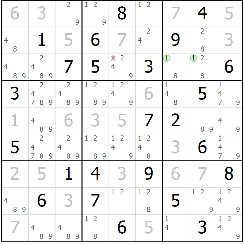 Position des candidats pour la solution de la Gr 67 page 70 du magazine de sudoku Virtuose n° 110