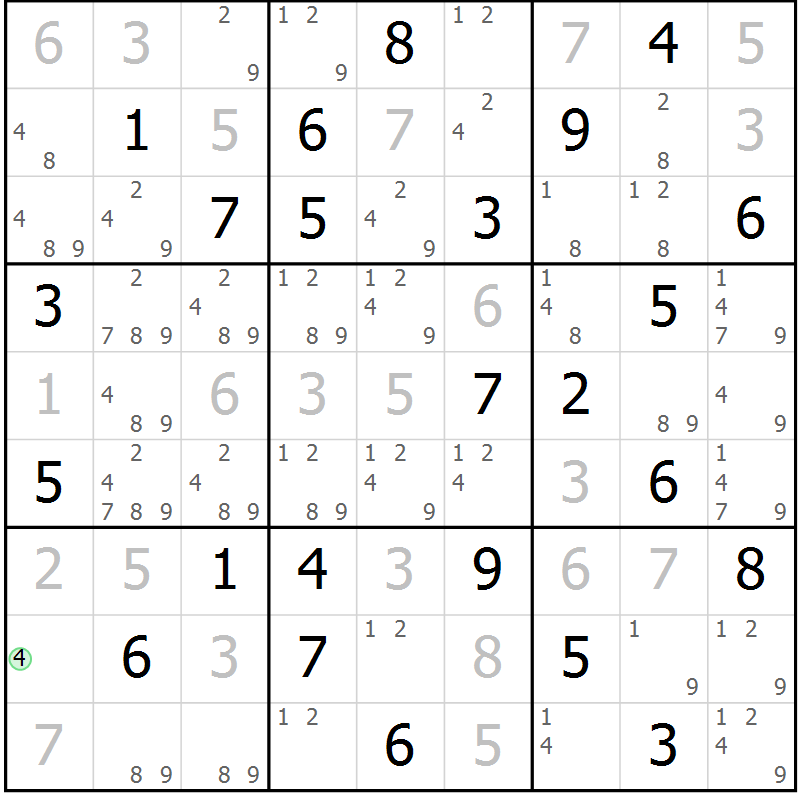 Position des candidats pour la solution de la Gr 67 page 70 du magazine de sudoku Virtuose n° 110