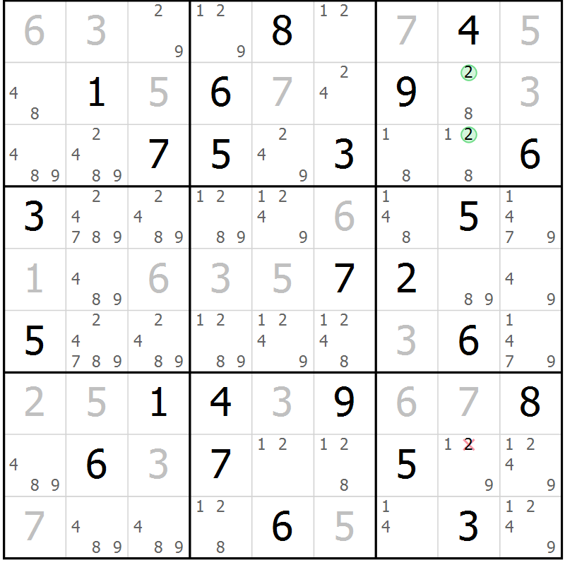 Position des candidats pour la solution de la Gr 67 page 70 du magazine de sudoku Virtuose n° 110