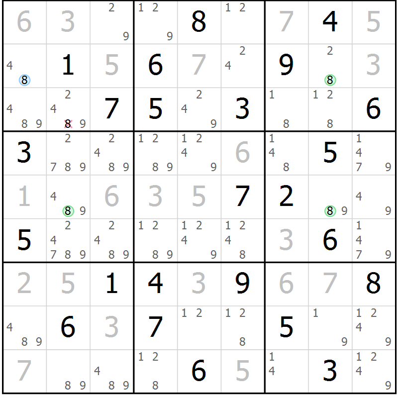 Position des candidats pour la solution de la Gr 67 page 70 du magazine de sudoku Virtuose n° 110