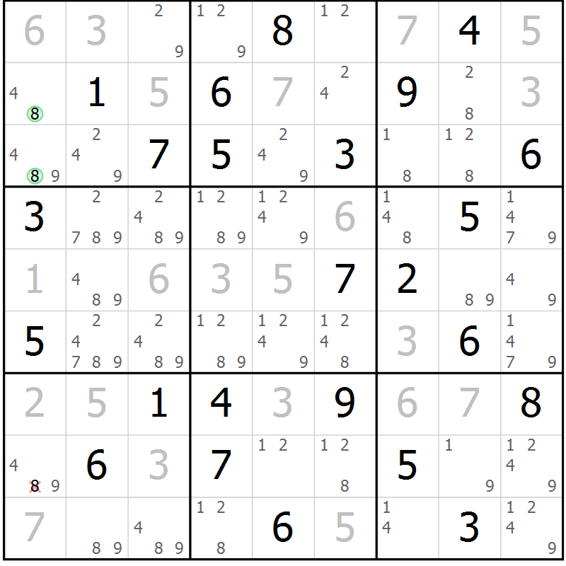 Position des candidats pour la solution de la Gr 67 page 70 du magazine de sudoku Virtuose n° 110