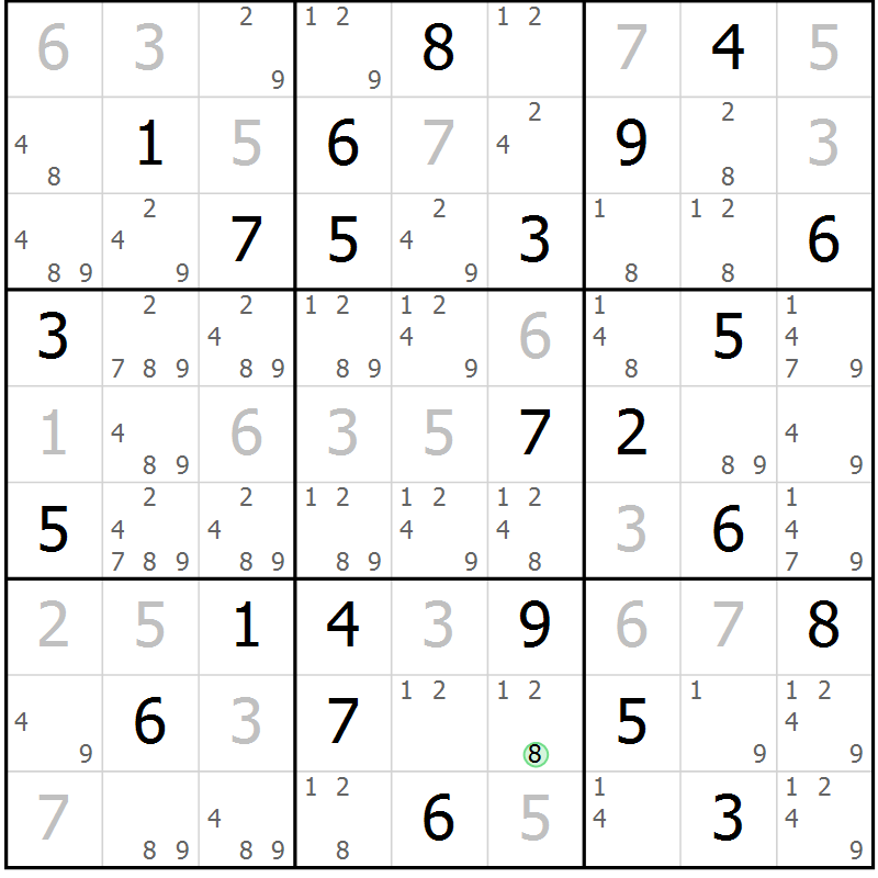 Position des candidats pour la solution de la Gr 67 page 70 du magazine de sudoku Virtuose n° 110
