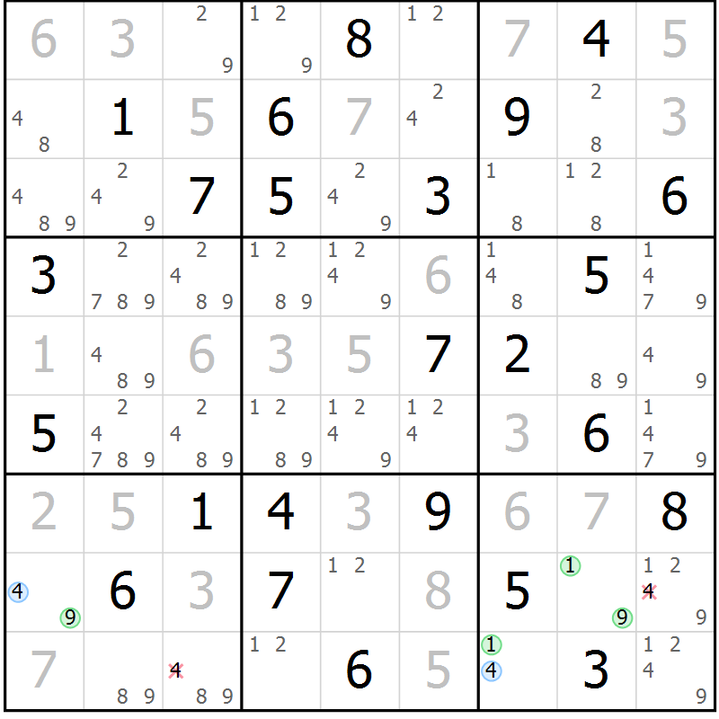 Position des candidats pour la solution de la Gr 67 page 70 du magazine de sudoku Virtuose n° 110