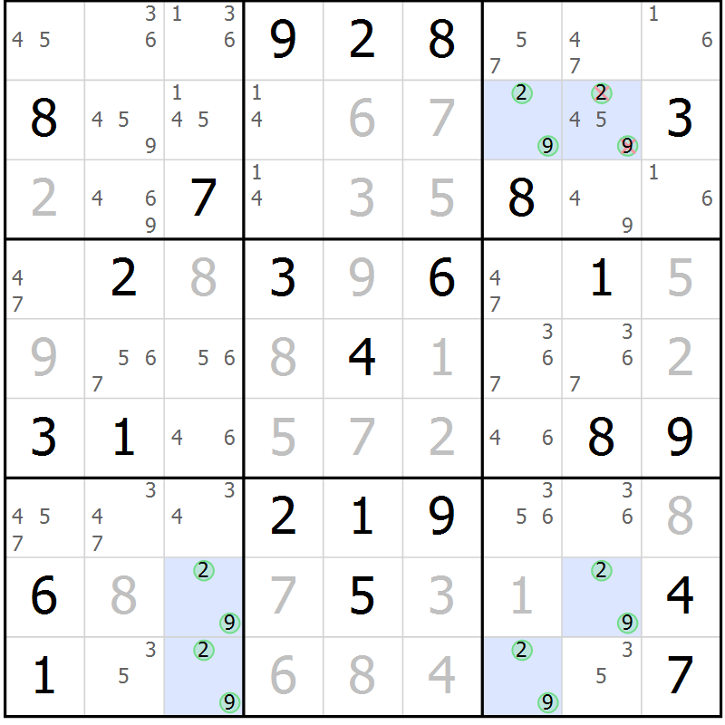 Position des candidats pour la solution de la Gr 68 page 71 du magazine de sudoku Virtuose n° 110