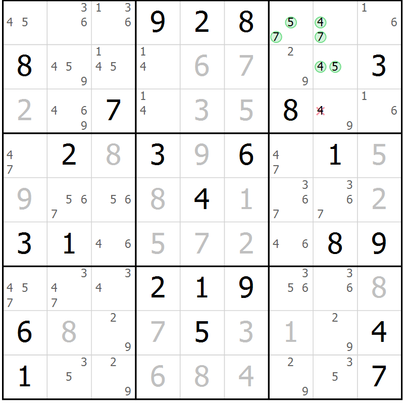 Position des candidats pour la solution de la Gr 68 page 71 du magazine de sudoku Virtuose n° 110