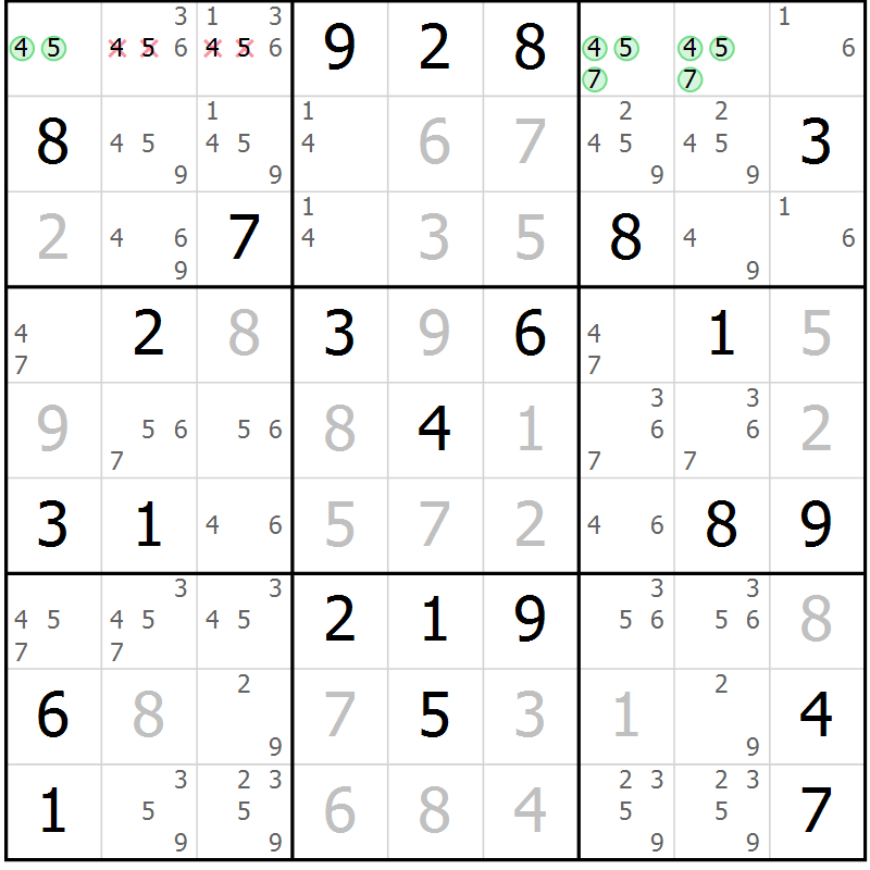 Position des candidats pour la solution de la Gr 68 page 71 du magazine de sudoku Virtuose n° 110