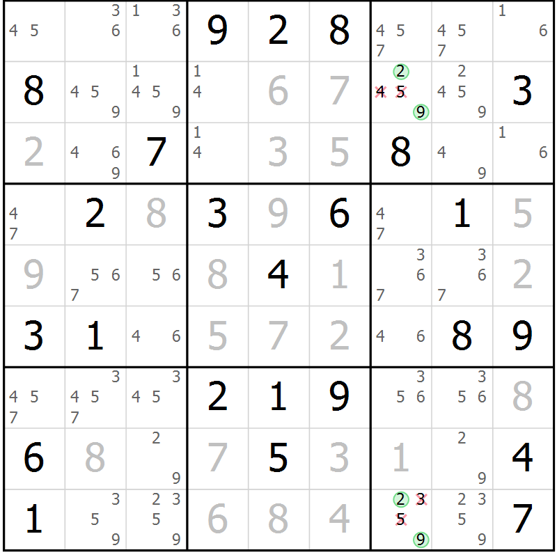 Position des candidats pour la solution de la Gr 68 page 71 du magazine de sudoku Virtuose n° 110