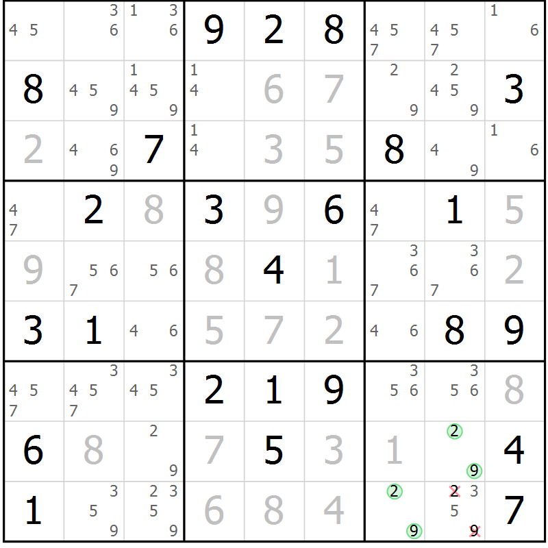 Position des candidats pour la solution de la Gr 68 page 71 du magazine de sudoku Virtuose n° 110