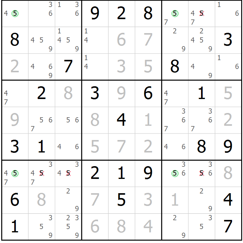 Position des candidats pour la solution de la Gr 68 page 71 du magazine de sudoku Virtuose n° 110