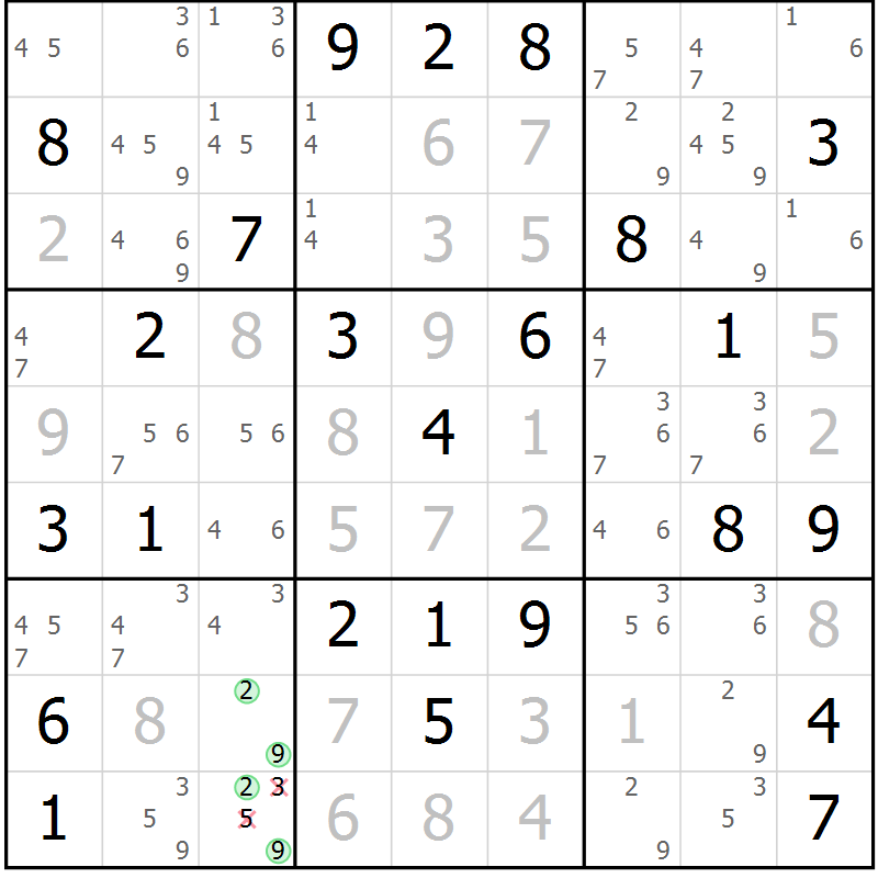Position des candidats pour la solution de la Gr 68 page 71 du magazine de sudoku Virtuose n° 110