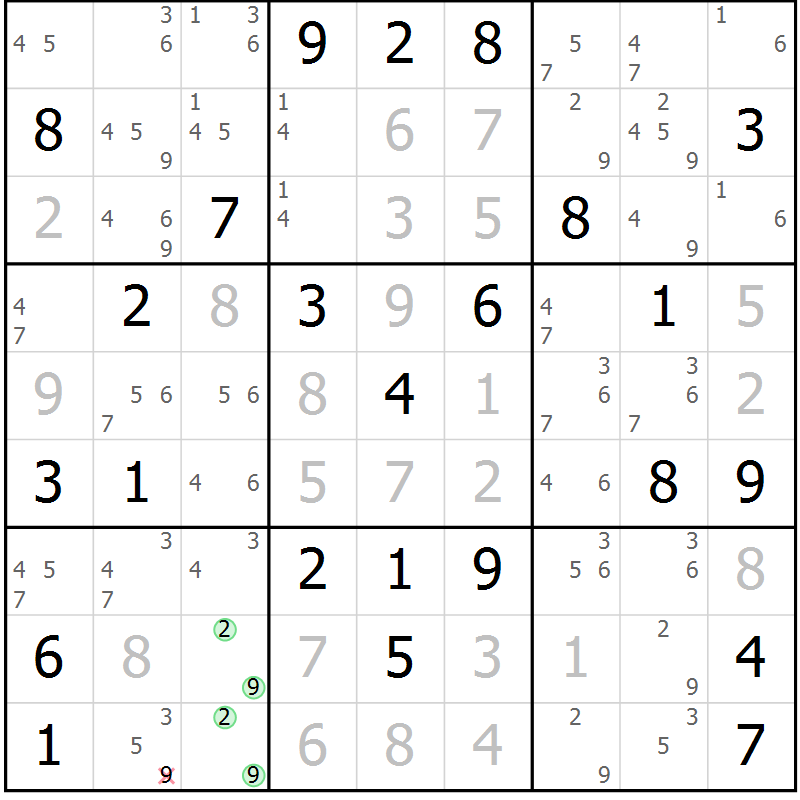 Position des candidats pour la solution de la Gr 68 page 71 du magazine de sudoku Virtuose n° 110
