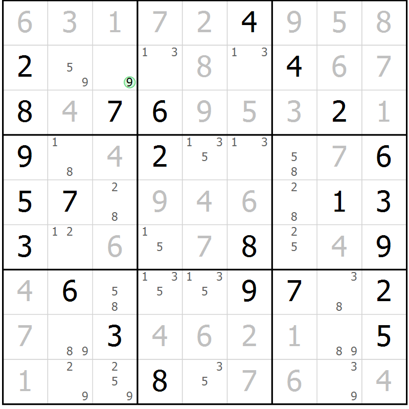 Position des candidats pour la solution de la Gr 69 page 72 du magazine de sudoku Virtuose n° 110