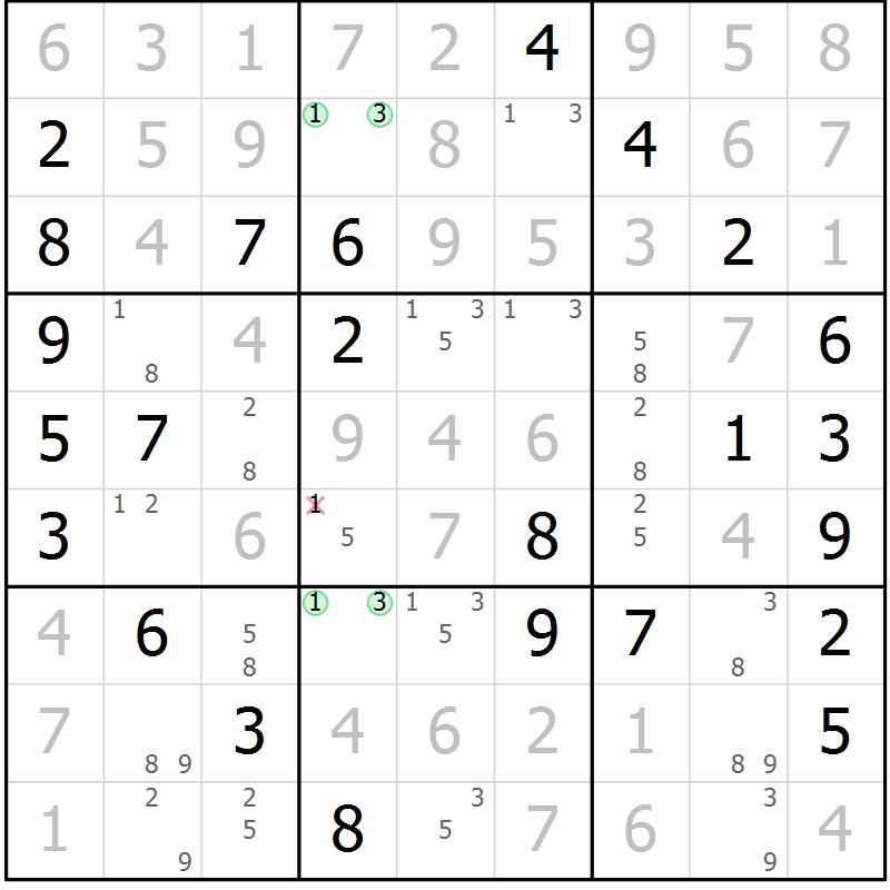 Position des candidats pour la solution de la Gr 69 page 72 du magazine de sudoku Virtuose n° 110