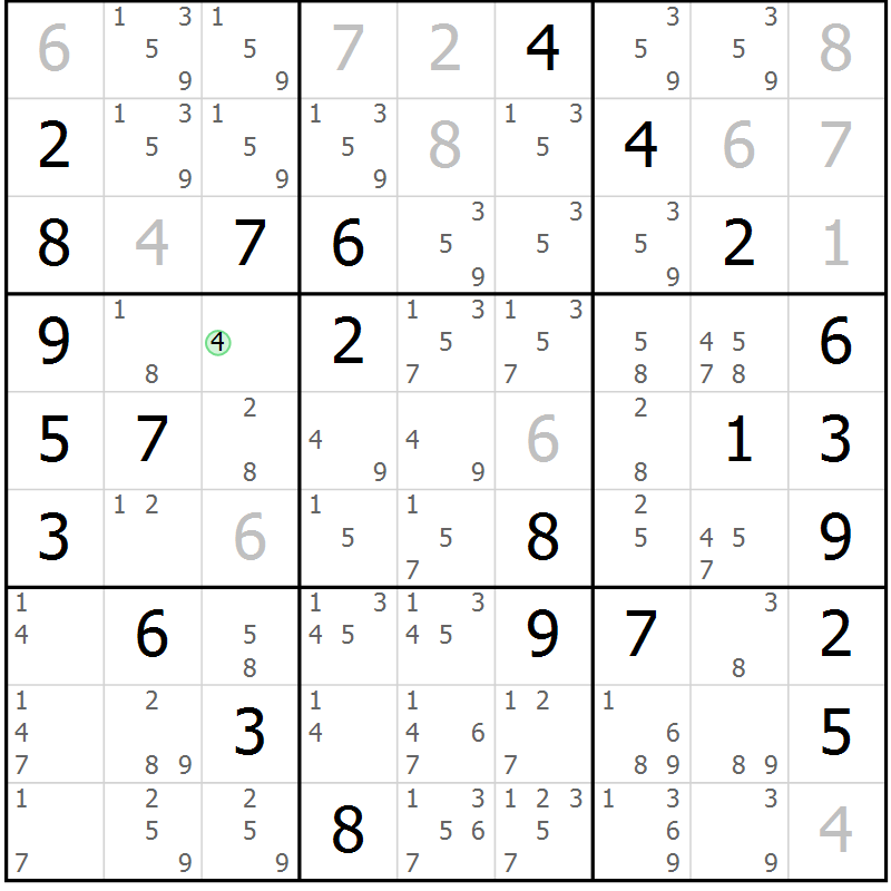 Position des candidats pour la solution de la Gr 69 page 72 du magazine de sudoku Virtuose n° 110
