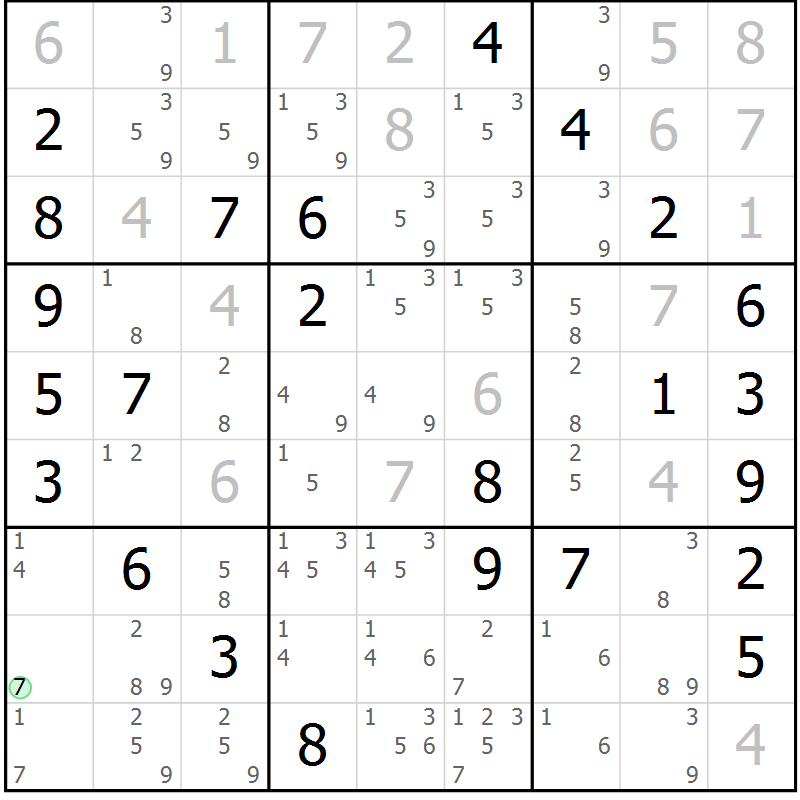 Position des candidats pour la solution de la Gr 69 page 72 du magazine de sudoku Virtuose n° 110