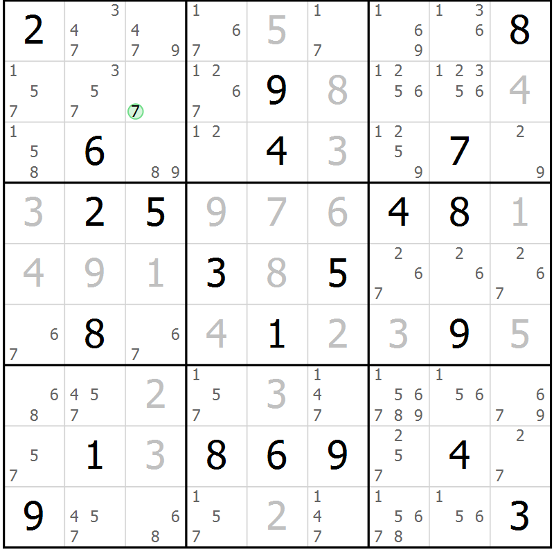 Position des candidats pour la solution de la Gr 7 page 10 du magazine de sudoku Virtuose n° 110